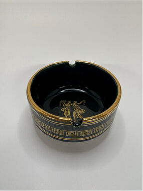 Dakas Keramik 24k Gold Greek Key Ashtray Green and Gold